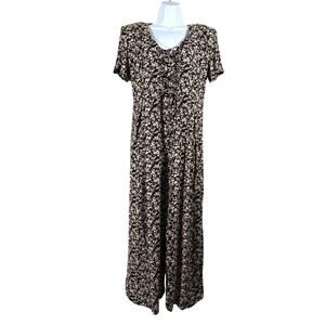 Vintage 90s All That Jazz Cottagecore Floral Wide Leg Cropped Jumpsuit Lace Up